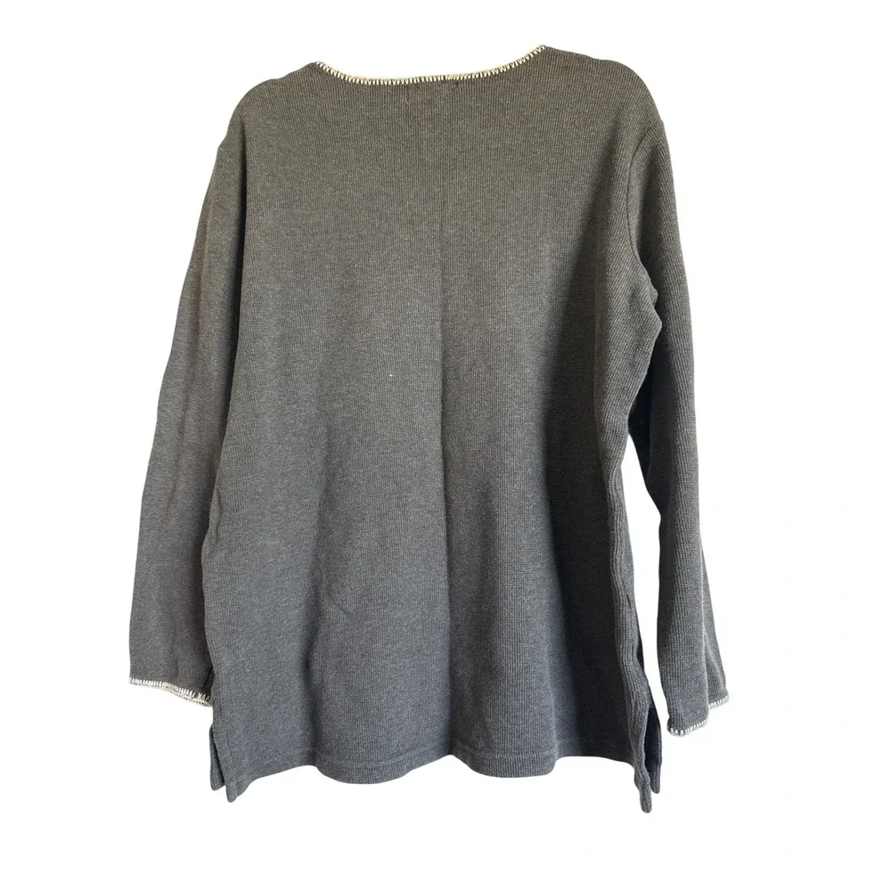 Lands End Womens Gray V Neck Long Sleeve Knit Sweater Top Size L‎ 14-16 Cotton